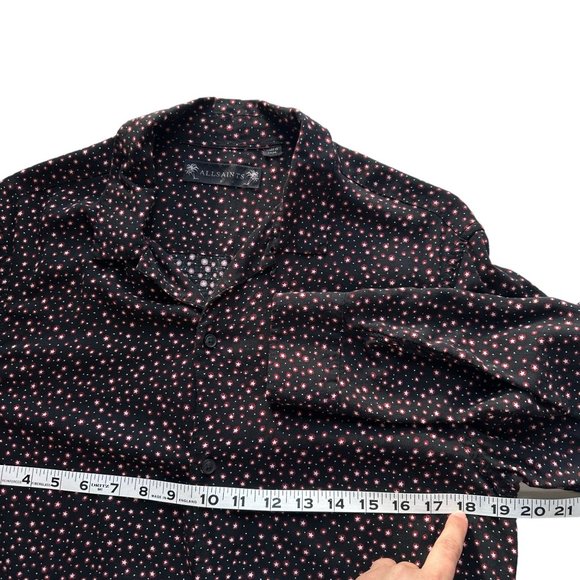 All Saints Womens SMALL Black Ditsy Star Print Collared Button Long Sleeve Shirt - Picture 7 of 10